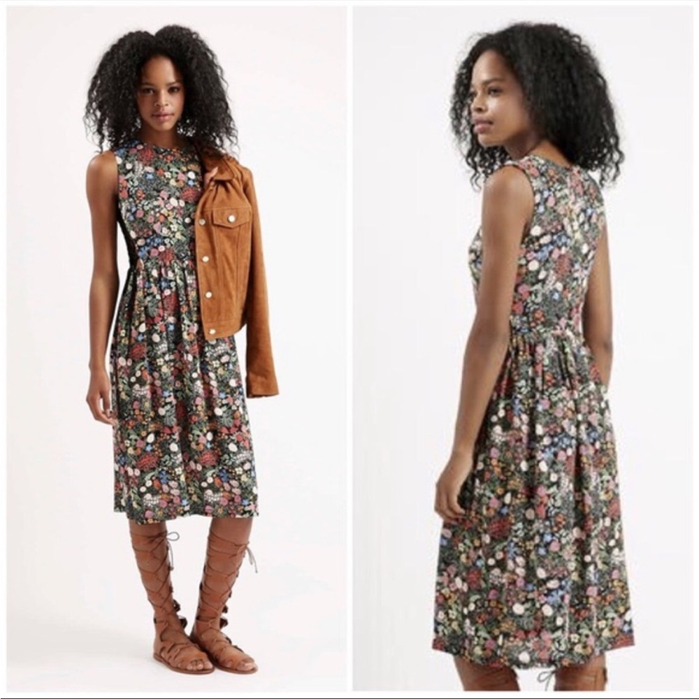 Topshop Woodland Floral Side Lace Up Midi Dress Women’s Size 6